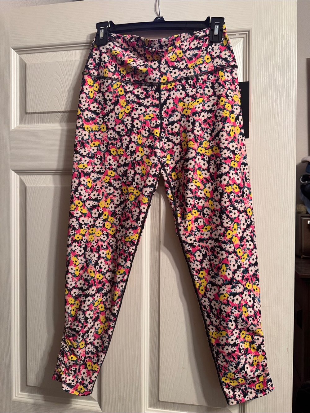 Woman’s Floral Print Active Leggings - Pink & Yellow